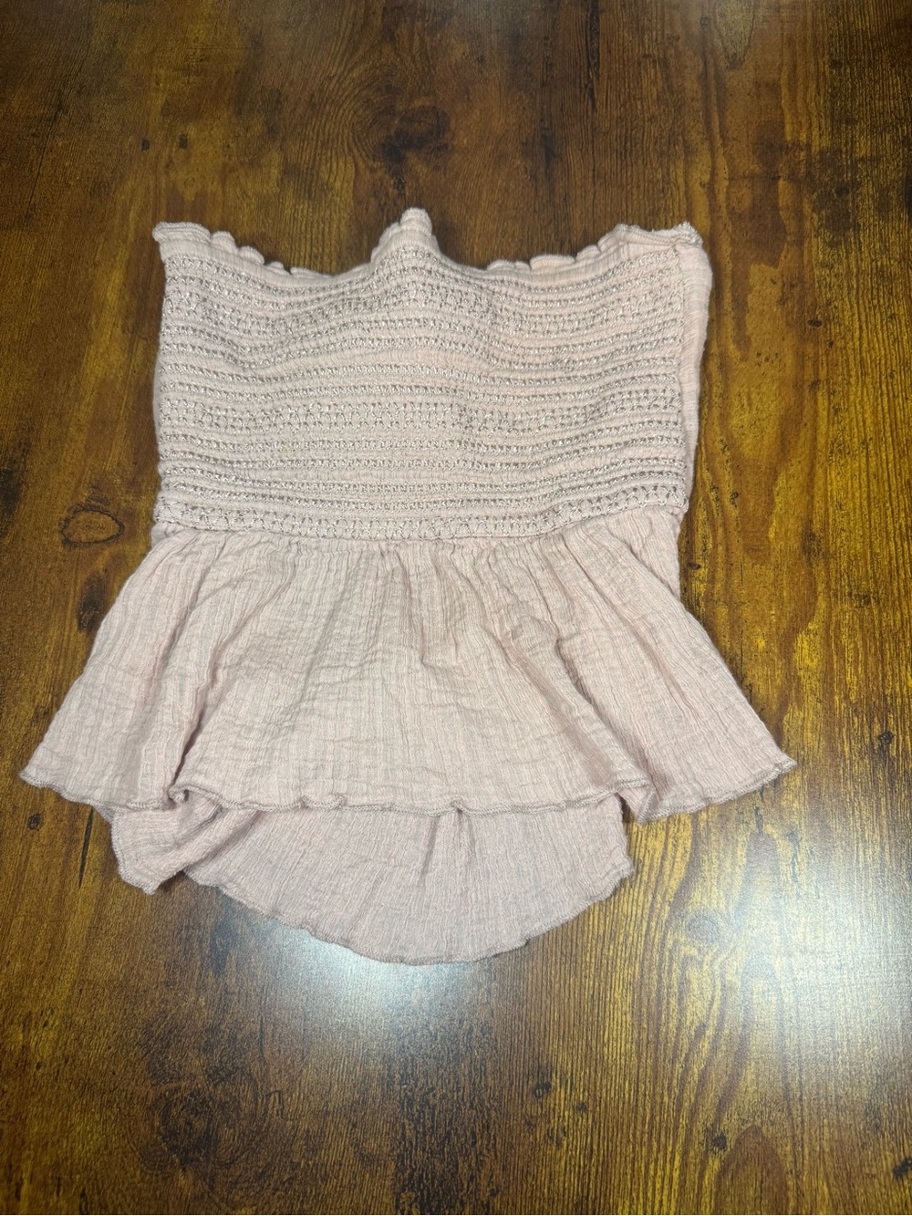 Free People Blush Pink Smocked Strapless Peplum Tube Top XS